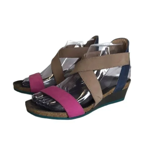 Naot womens leather cross strap pink plum nubuck wedge sandals size 5.5 - Picture 3 of 12
